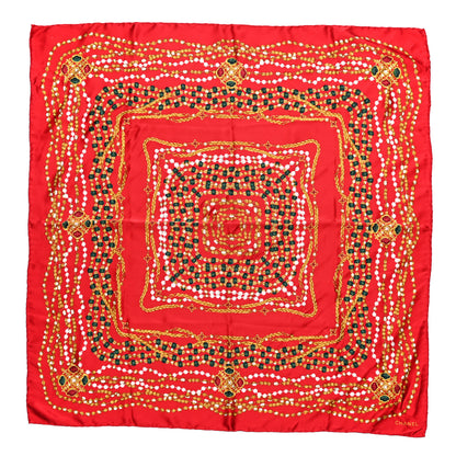 Chanel Silk Pearl Jewel Chain Print Scarf Red 1 of 4