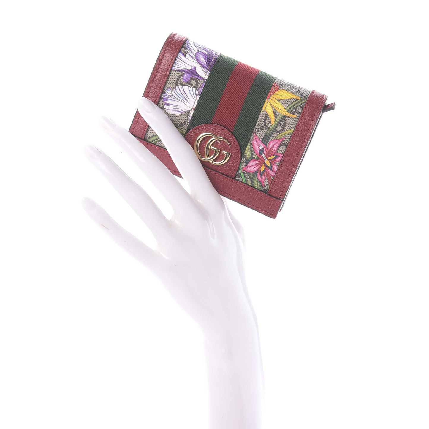 GG Supreme Monogram Flora Web Ophidia Card Case Red