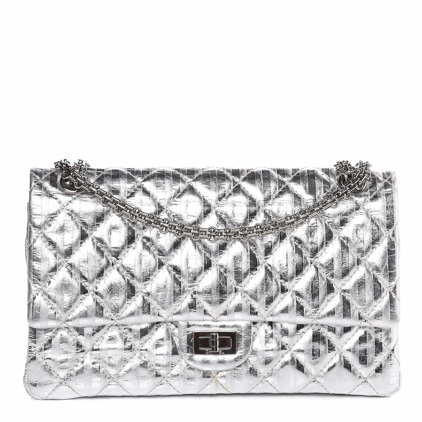 Metallic Striped Calfskin 2.55 Reissue 226 Flap Silver