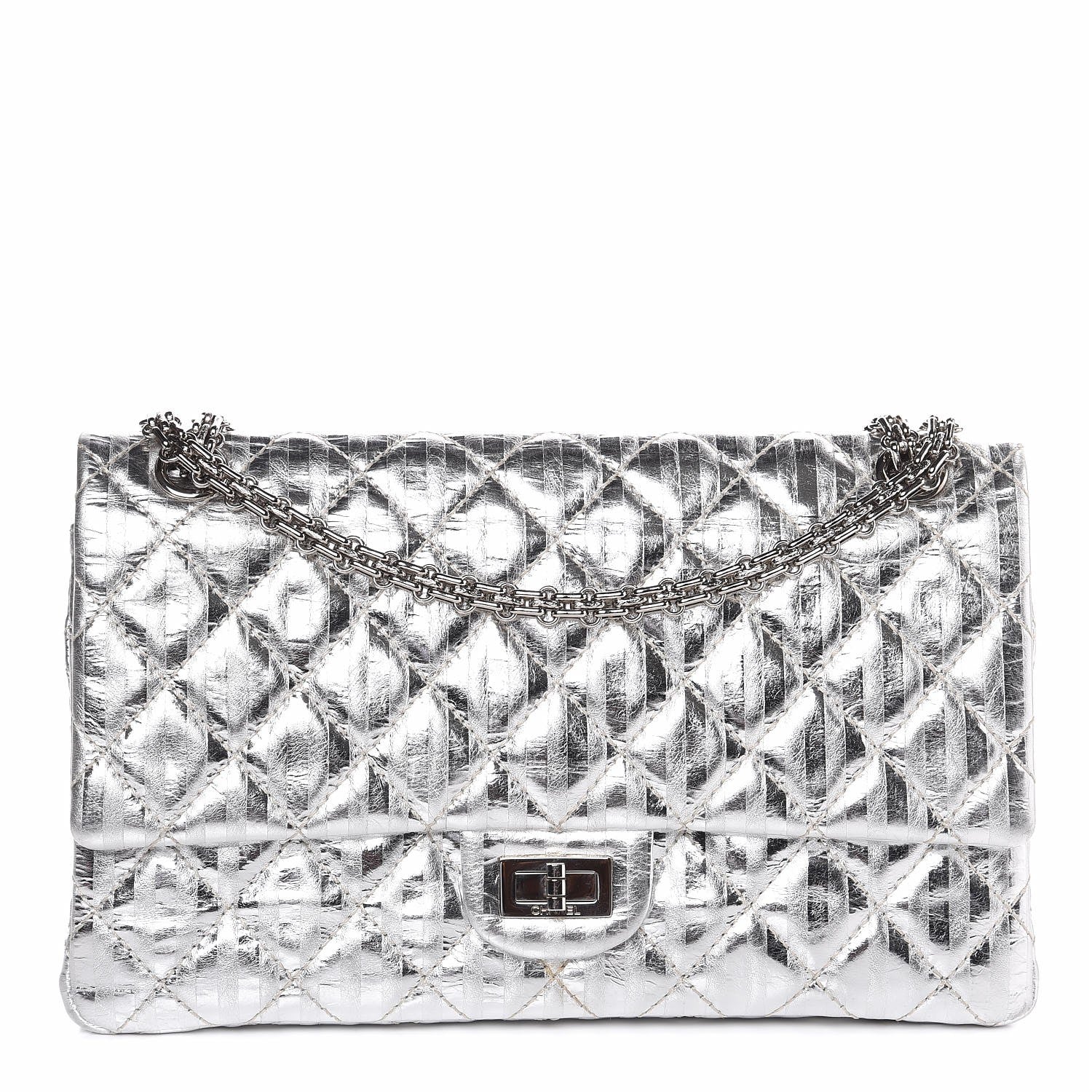 Chanel Metallic Striped Calfskin 2.55 Reissue 226 Flap Silver 1 of 7