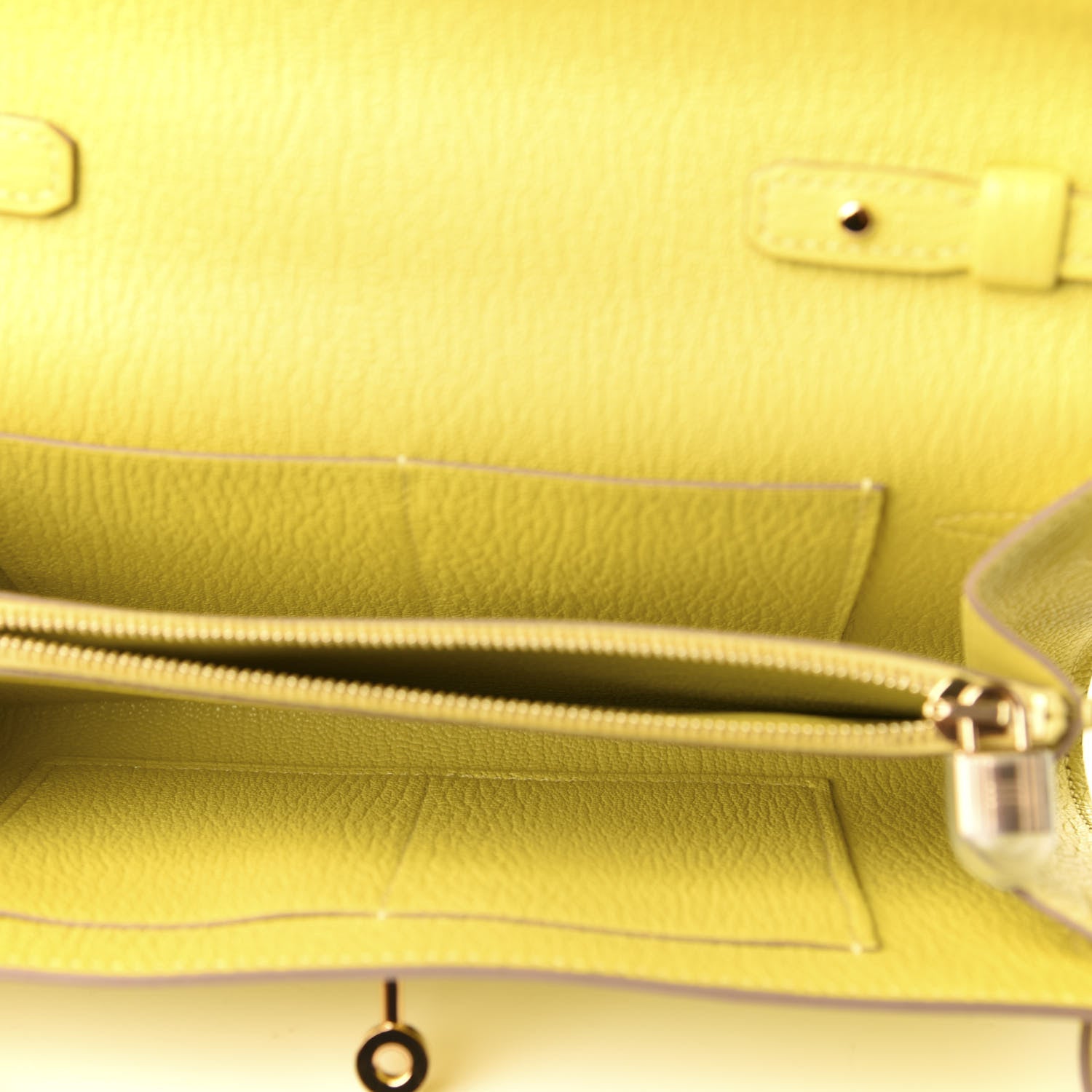 Hermes Chevre Mysore Kelly Wallet To Go Lime 5 of 10