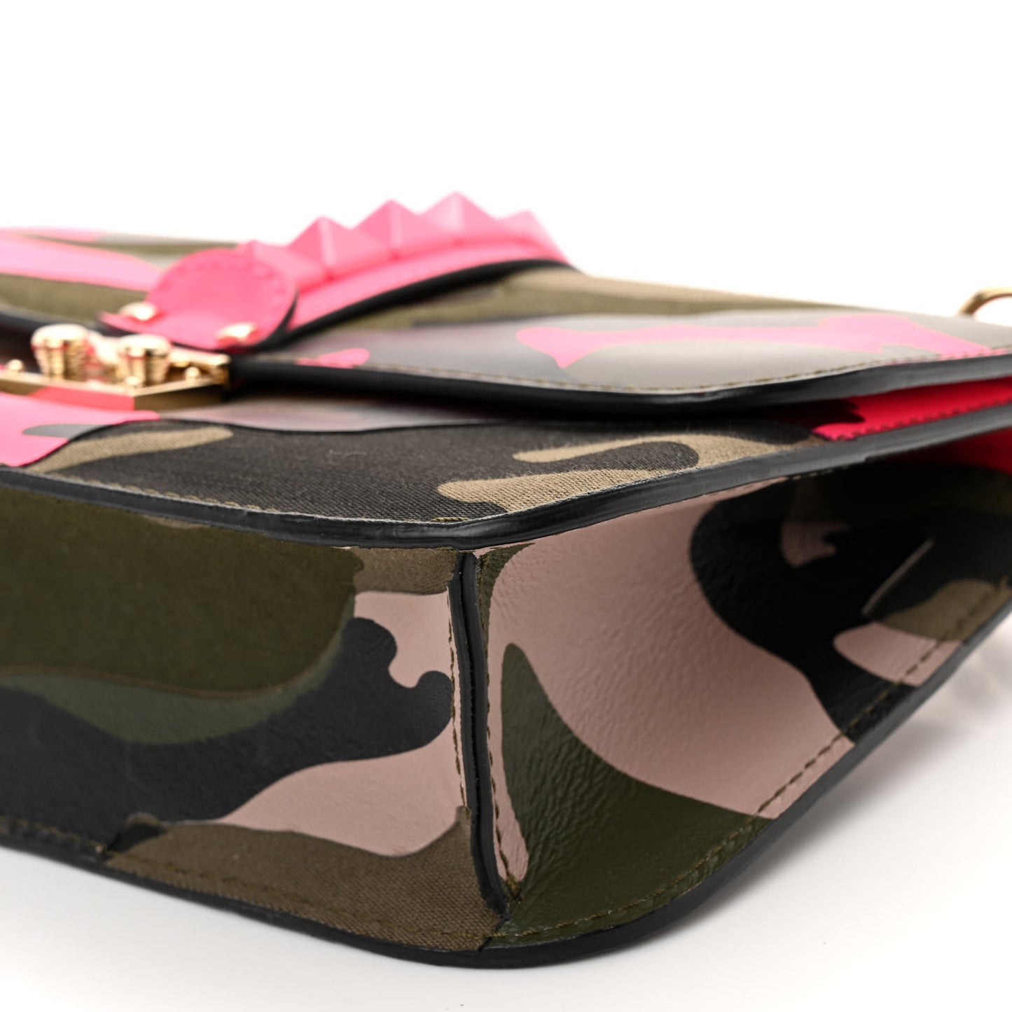 Nappa Canvas Camouflage Medium Glam Lock Rockstud Flap Fuxia Fluo