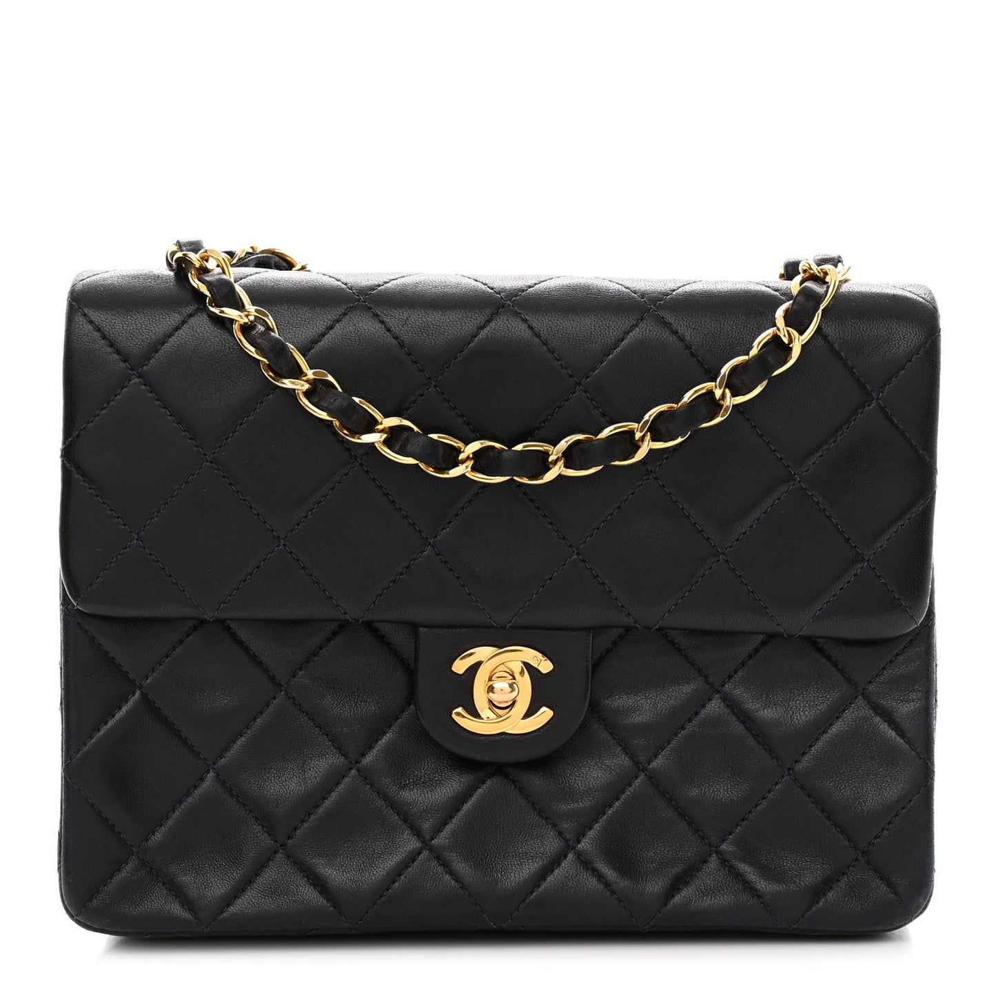 Lambskin Quilted Mini Square Flap Black