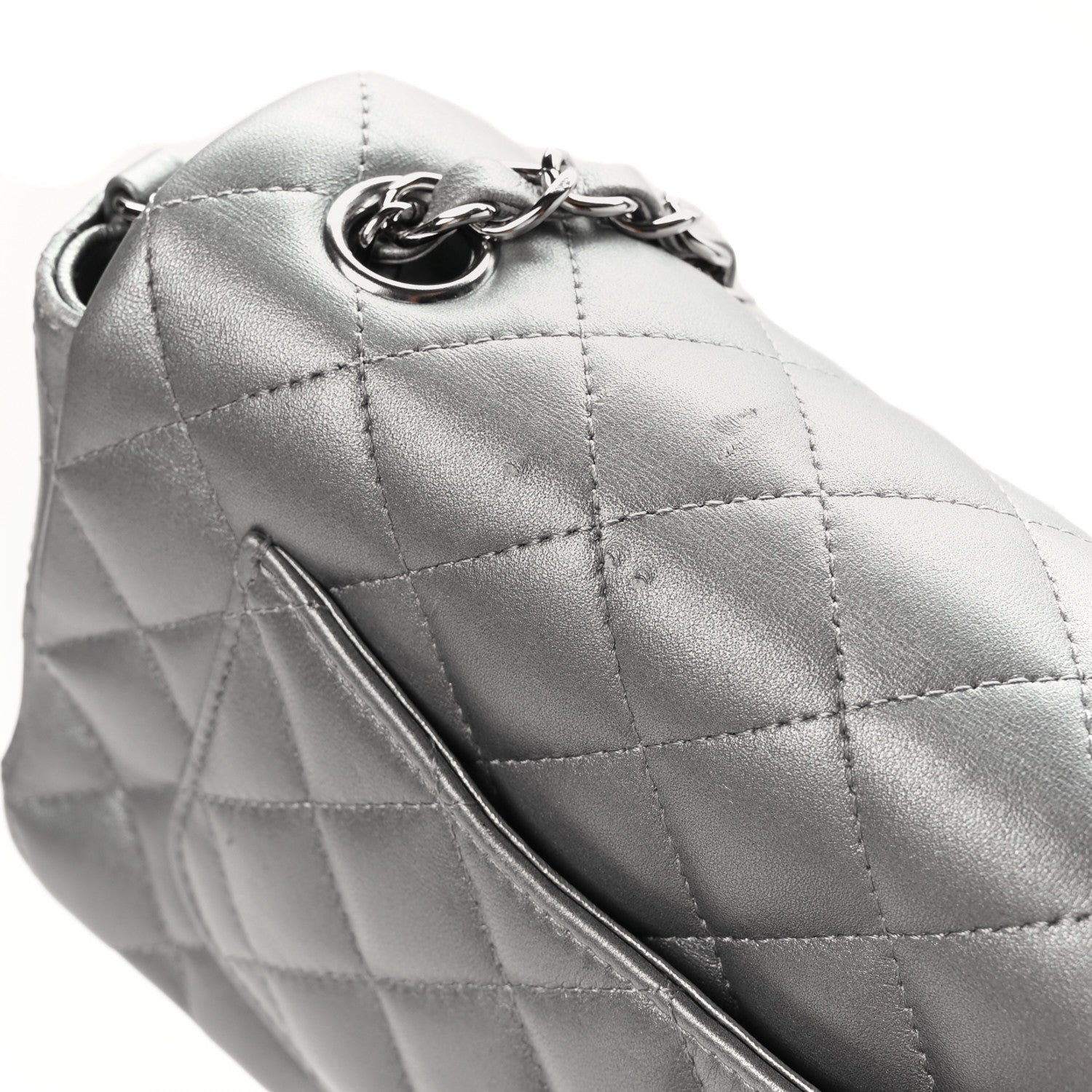 Chanel Metallic Lambskin Quilted Mini Rectangular Flap Silver 10 of 11