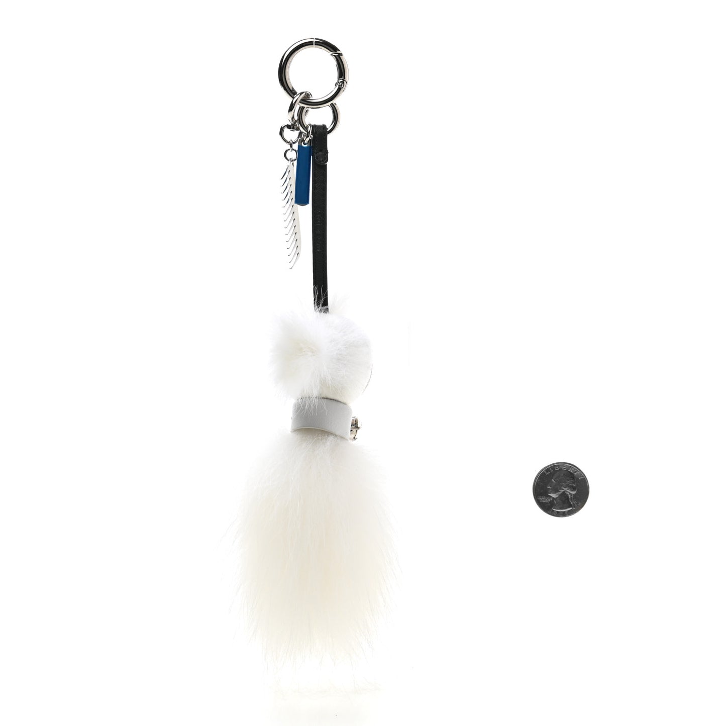 Fox Goat Mink Fur Nappa Crystal Studded Mini Karlito Tuxedo Bag Charm White Multicolor