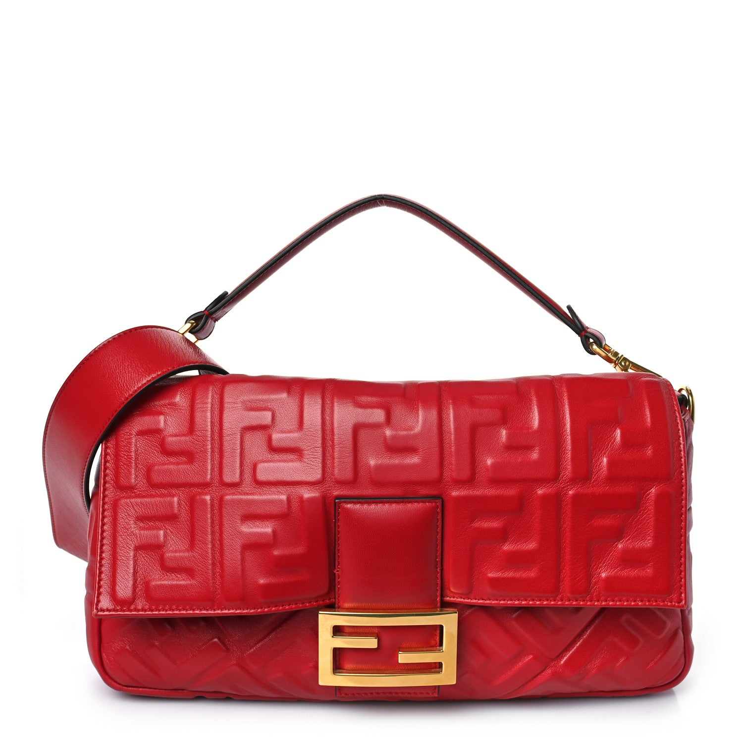 Fendi Nappa FF 1974 Embossed Large Baguette Fragola 1 of 8