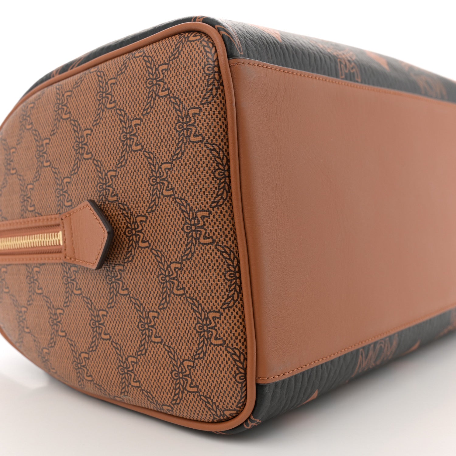 MCM Maxi Visetos Medium Ella Boston Bag Black Cognac 9 of 11