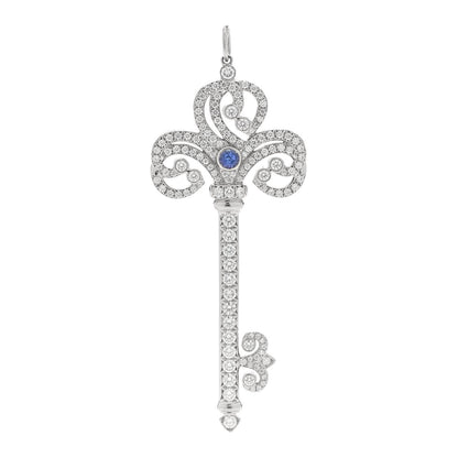 Tiffany Platinum Diamond Tanzanite Enchant Heart Key Pendant 1 of 4