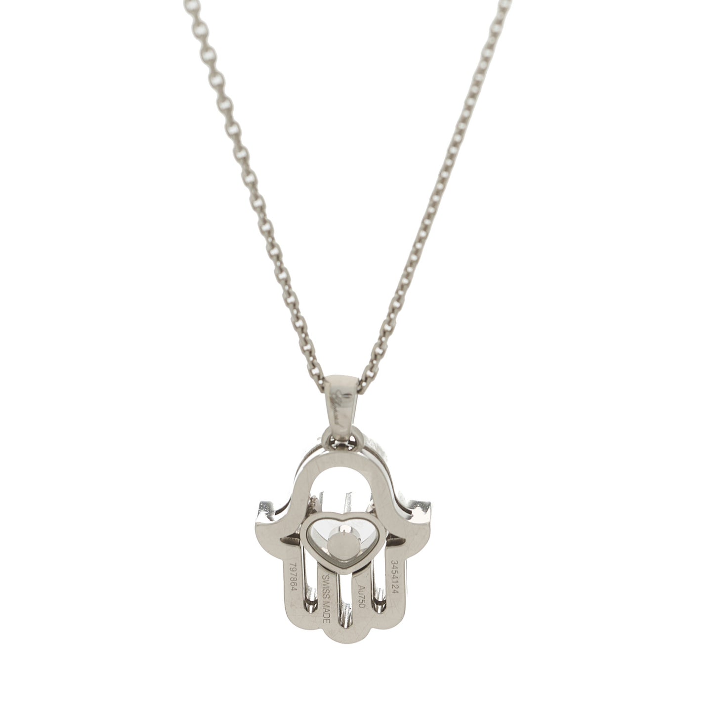 18K White Gold Diamond Happy Diamonds Hamsa Pendant Necklace