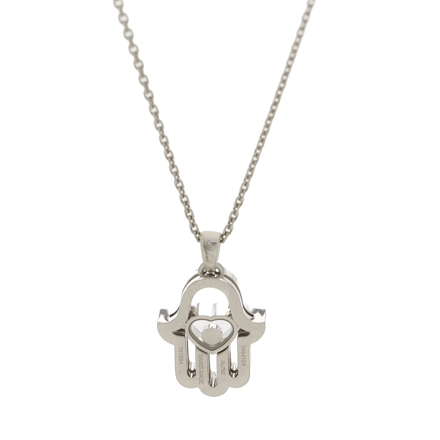 Chopard 18K White Gold Diamond Happy Diamonds Hamsa Pendant Necklace 5 of 6