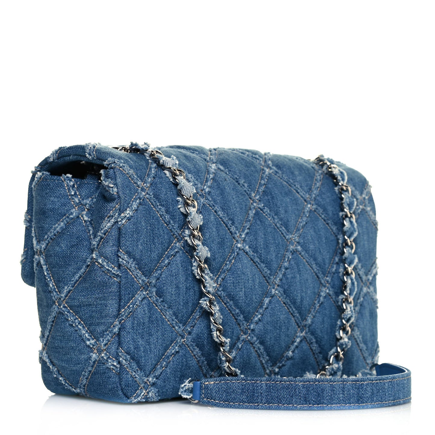 Denim Quilted Medium Distressed Single Flap Blue