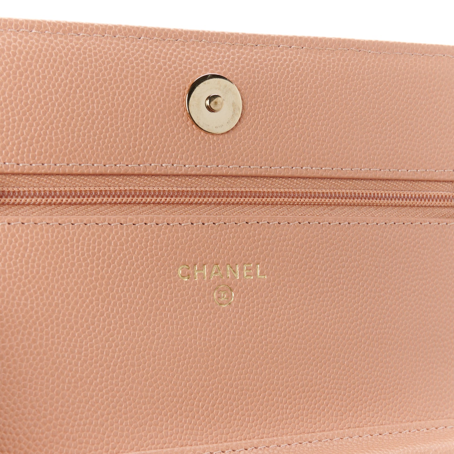 Caviar Quilted Perforated Metal CC Wallet On Chain WOC Beige