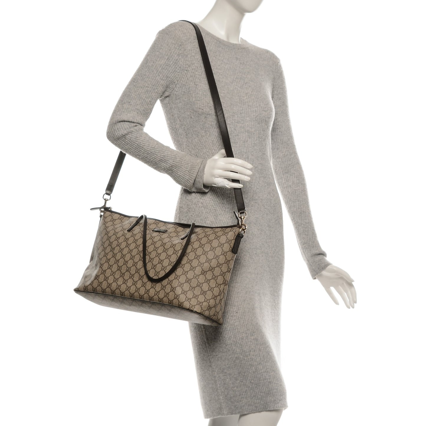 GG Supreme Monogram Medium Zippered Tote Dark Brown