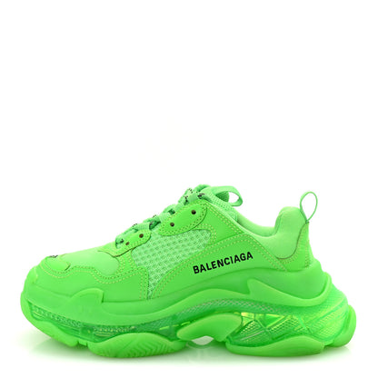 Balenciaga Fabric Mesh Clear Sole Womens Triple S Sneakers 37 Fluo Green 1 of 10