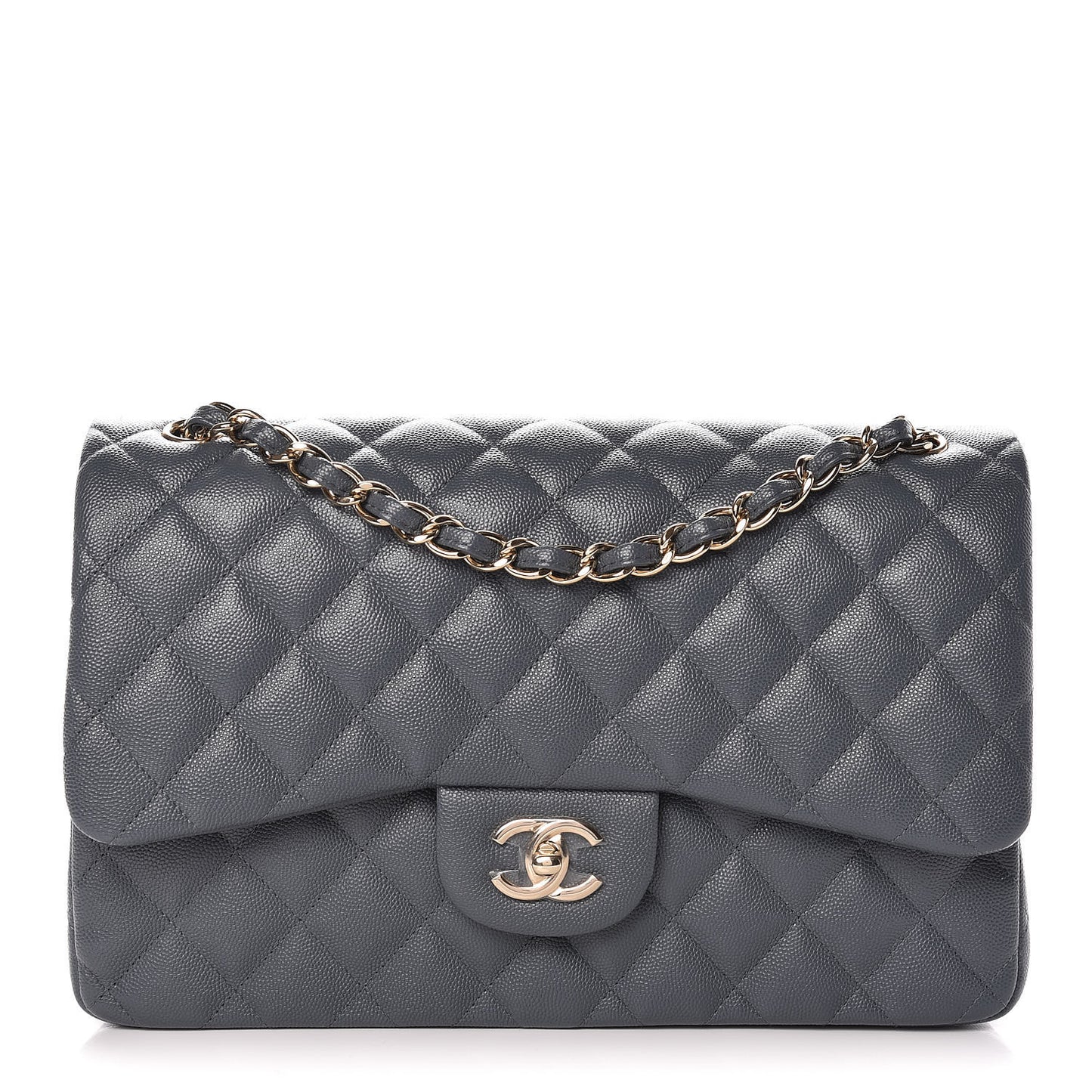 Caviar Quilted Jumbo Double Flap Dark Grey