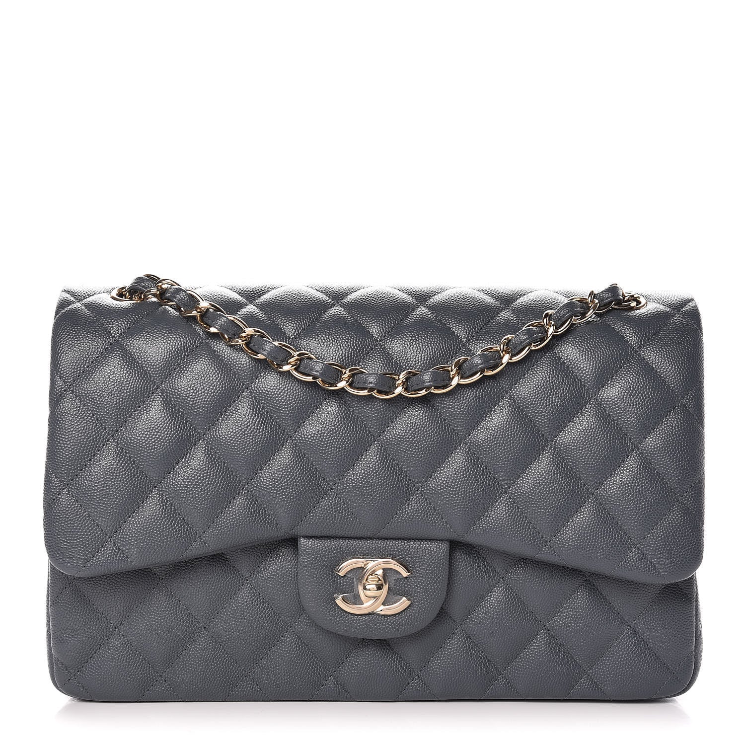 Chanel Caviar Quilted Jumbo Double Flap Dark Grey 1 of 10