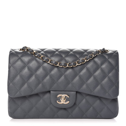 Chanel Caviar Quilted Jumbo Double Flap Dark Grey 1 of 10