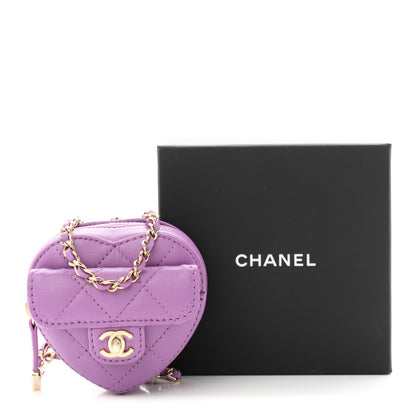Chanel Lambskin Quilted CC In Love Heart Waist Belt Bag With Chain Purple 11 of 11