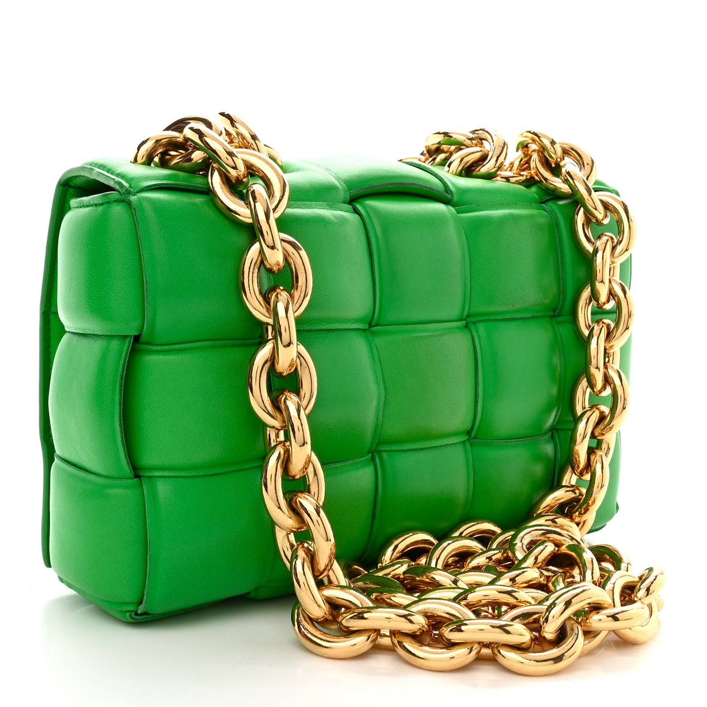 Lambskin Maxi Intreccio Padded Chain Cassette Crossbody Bag Parakeet