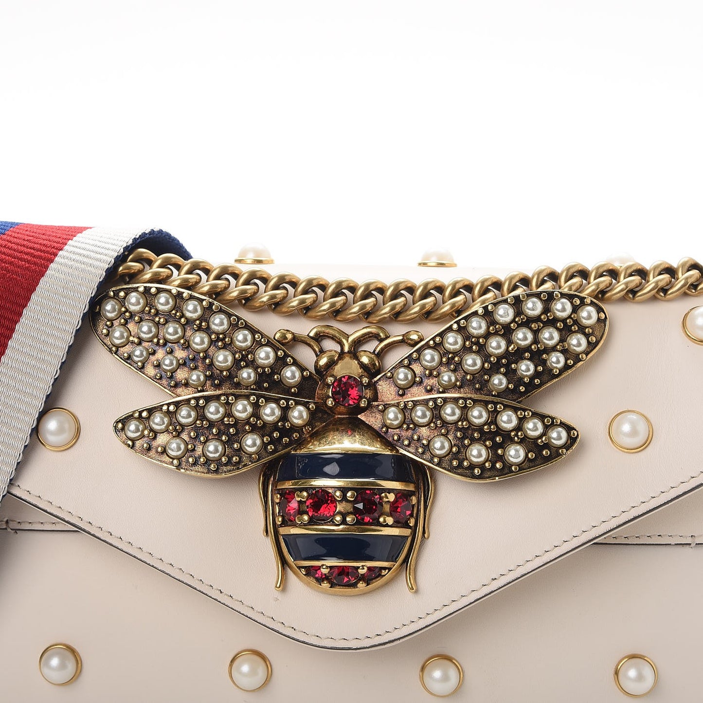 Nappa Pearl Studded Mini Queen Margaret Broadway Shoulder Bag Mystic White