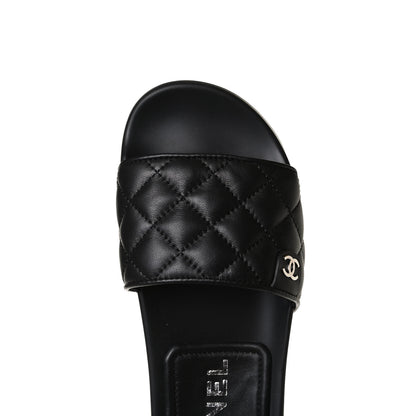 Chanel Lambskin Quilted CC Mules Sandals 35 Black 10 of 11