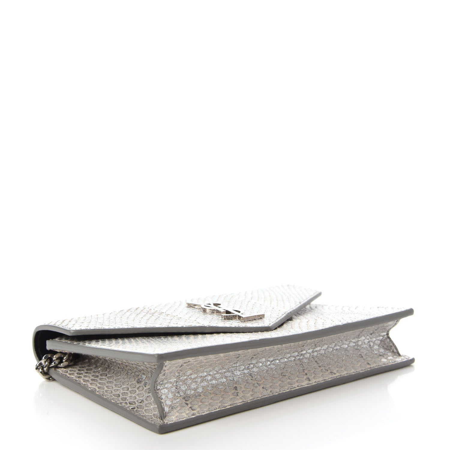 Saint Laurent Ayers Snakeskin Monogram Envelope Chain Wallet Silver Black 4 of 11