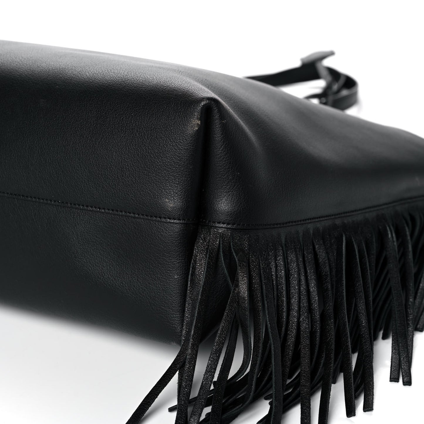 Calfskin Large Fringe Shopping Tote Black