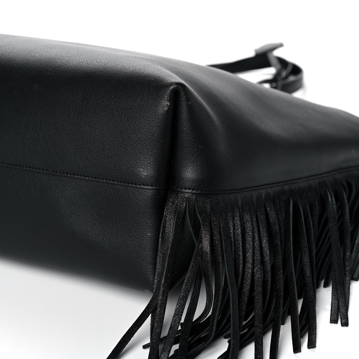 Saint Laurent Calfskin Large Fringe Shopping Tote Black 9 of 10
