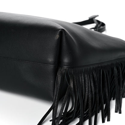 Saint Laurent Calfskin Large Fringe Shopping Tote Black 9 of 10