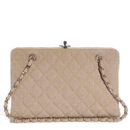 Chanel Linen Quilted Frame Shoulder Bag Beige 9 of 16