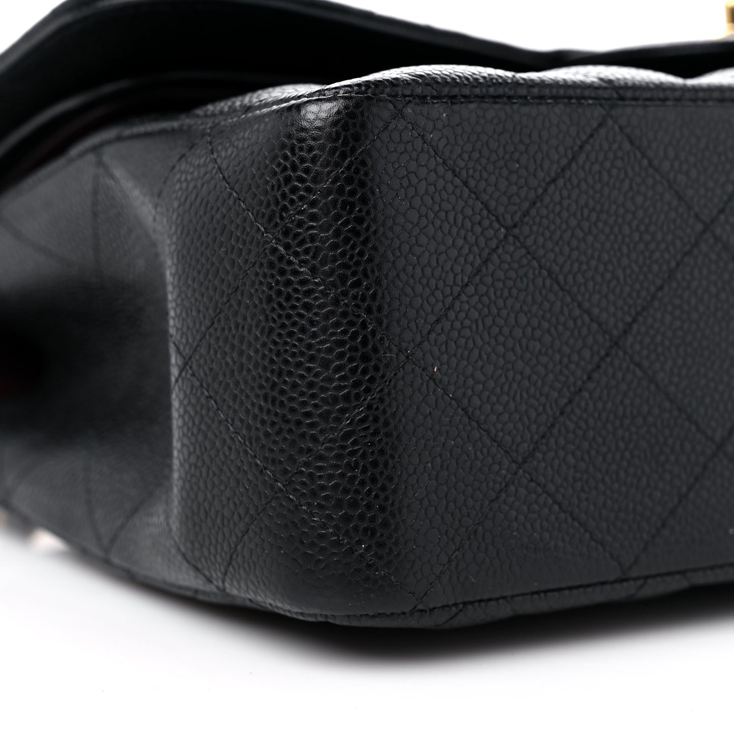 Caviar Quilted Jumbo Double Flap Black