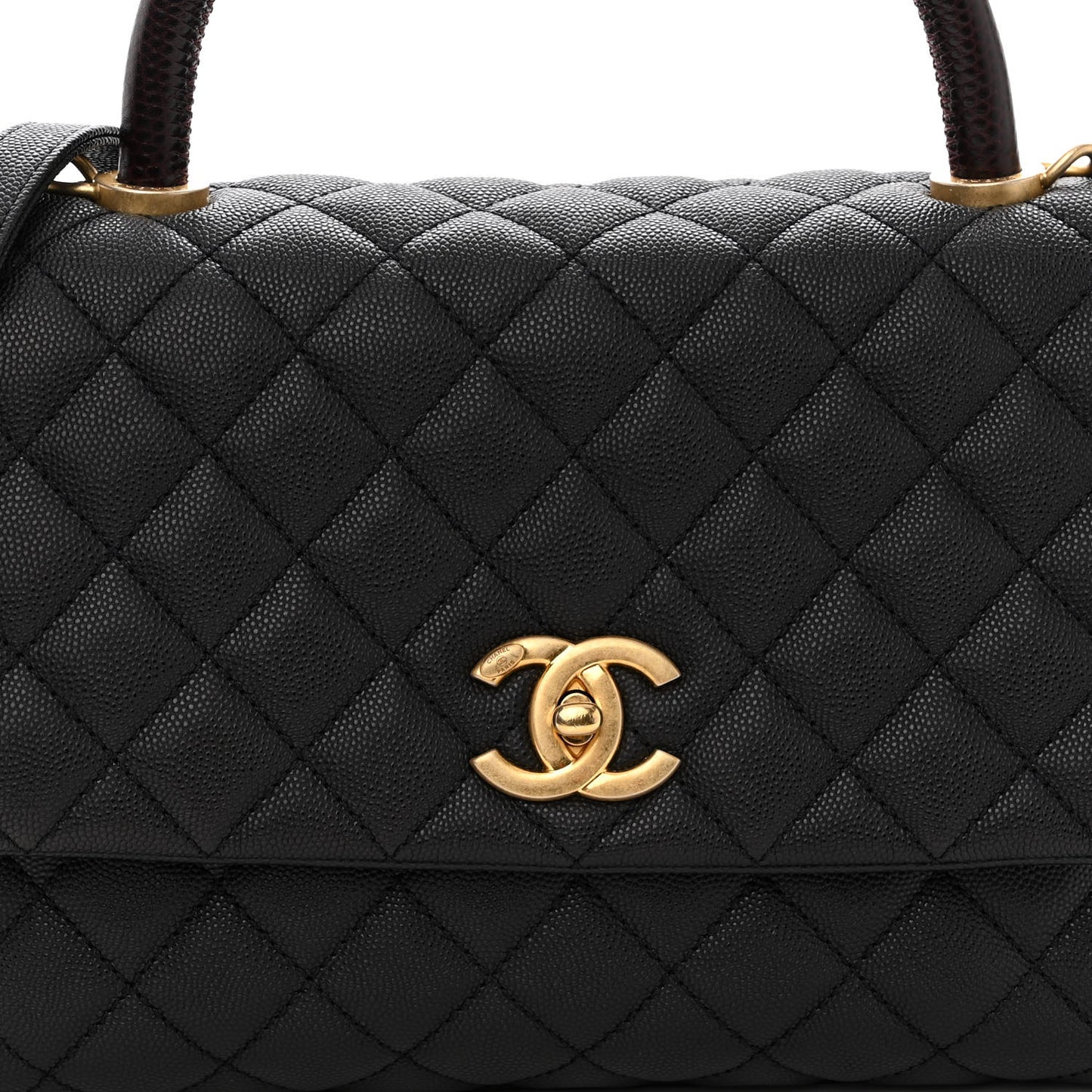Caviar Lizard Embossed Quilted Small Coco Handle Flap Black