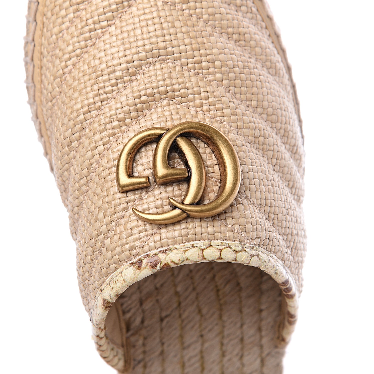 Gucci Straw Elaphe Matelasse GG Marmont Espadrille Slippers 37 Natural Cream Brown 8 of 10