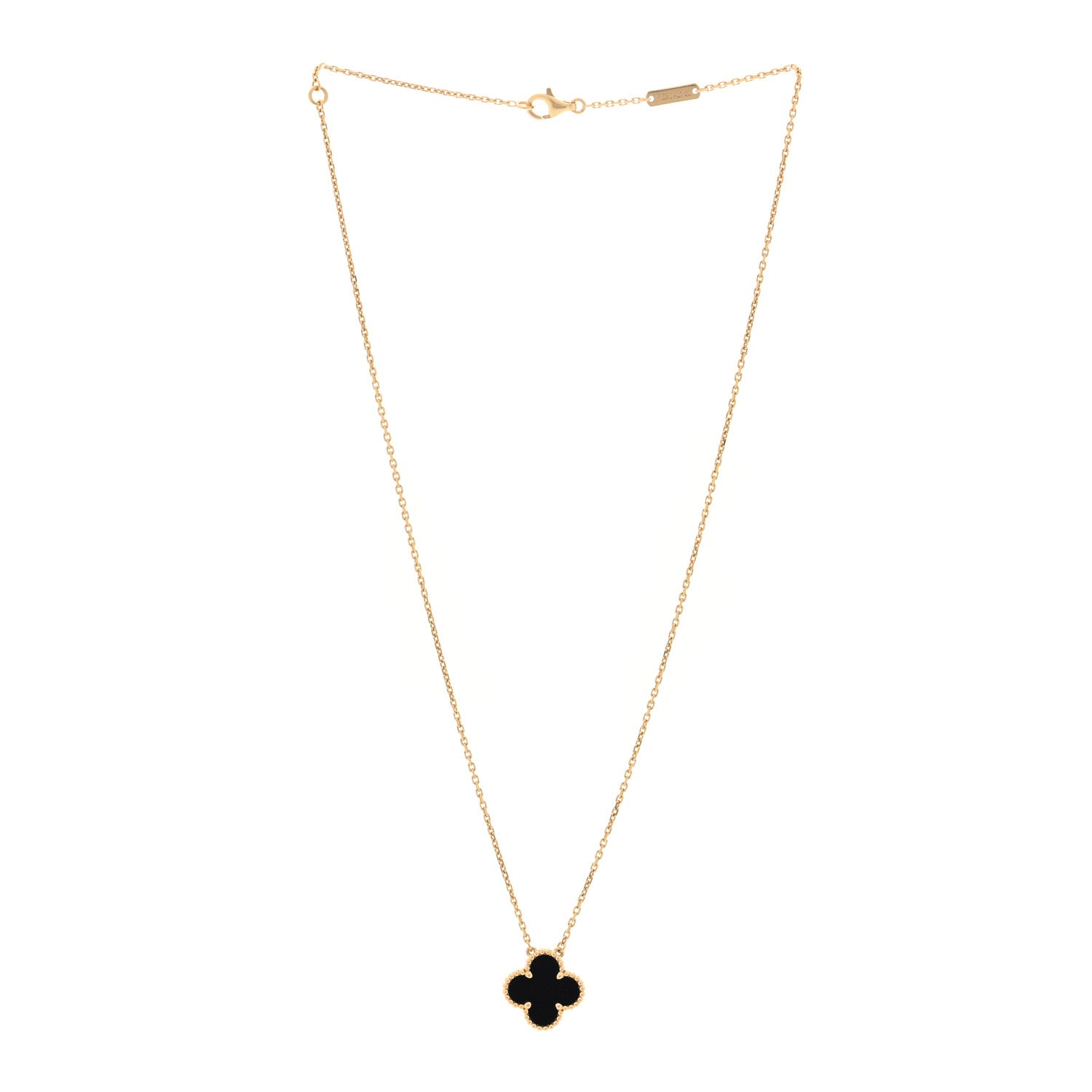 Van Cleef & Arpels 18K Yellow Gold Black Onyx Vintage Alhambra Pendant Necklace 3 of 4