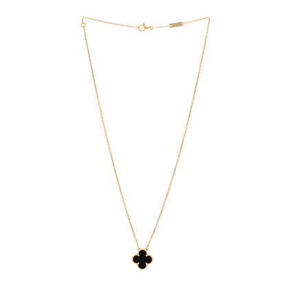 Van Cleef & Arpels 18K Yellow Gold Black Onyx Vintage Alhambra Pendant Necklace 3 of 4