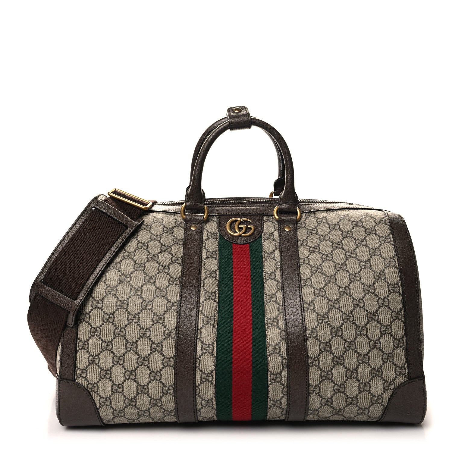 Gucci GG Supreme Monogram Textured Dollar Calfskin Web Medium Savoy Duffle Bag Beige Ebony New Acero 1 of 10