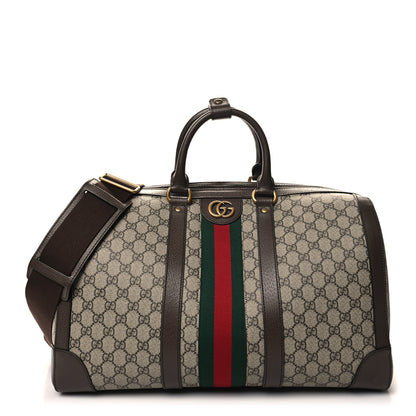 Gucci GG Supreme Monogram Textured Dollar Calfskin Web Medium Savoy Duffle Bag Beige Ebony New Acero 1 of 10