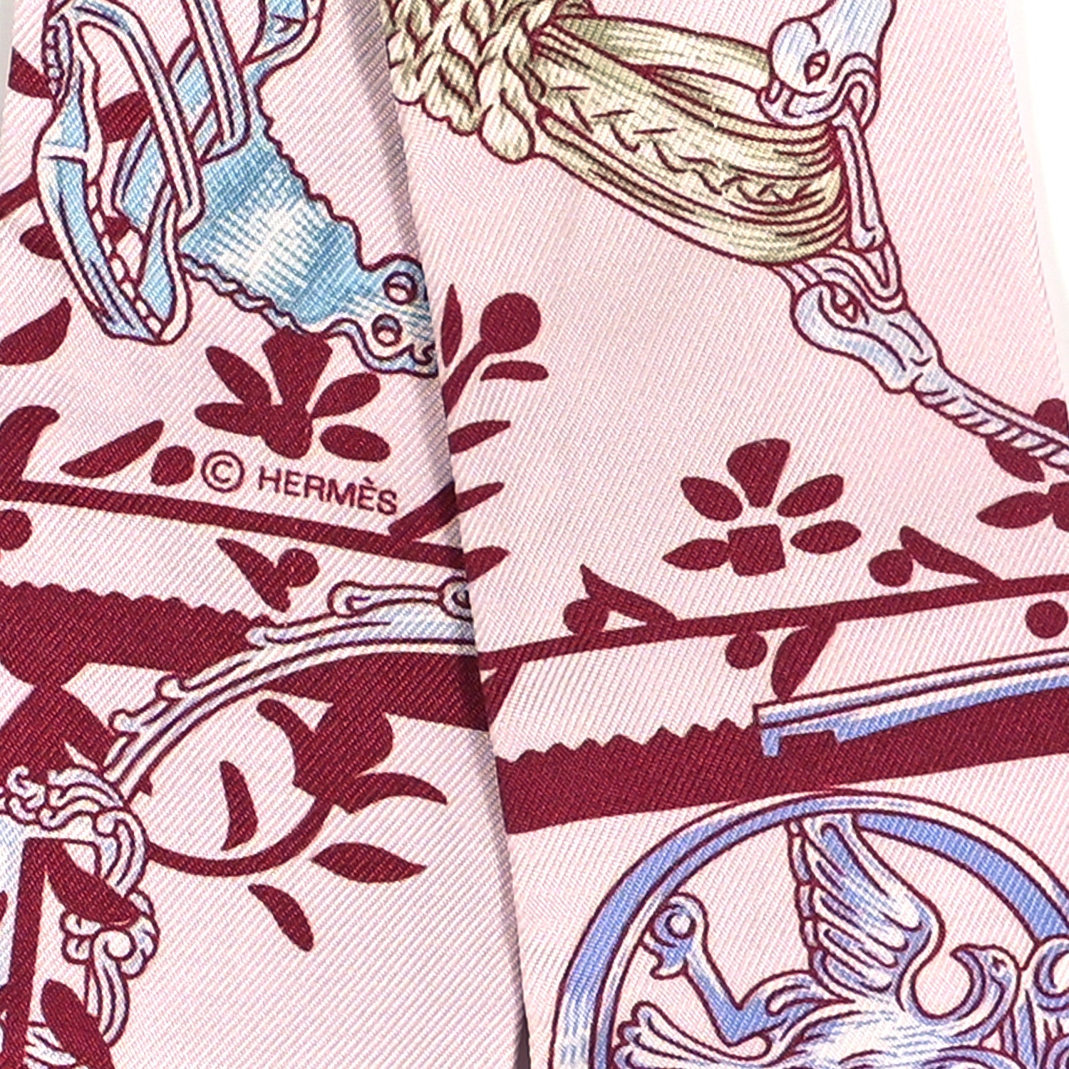 Hermes Silk Etriers Remix Twilly Rose Pale Bordeaux 3 of 4