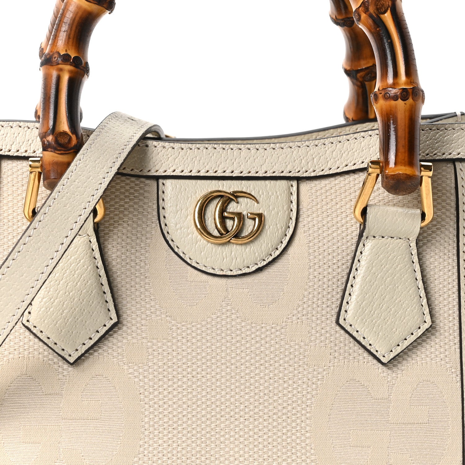 Gucci Monogram Jumbo GG Textured Dollar Calfskin Web Mini Diana Tote Bag Off White 7 of 10