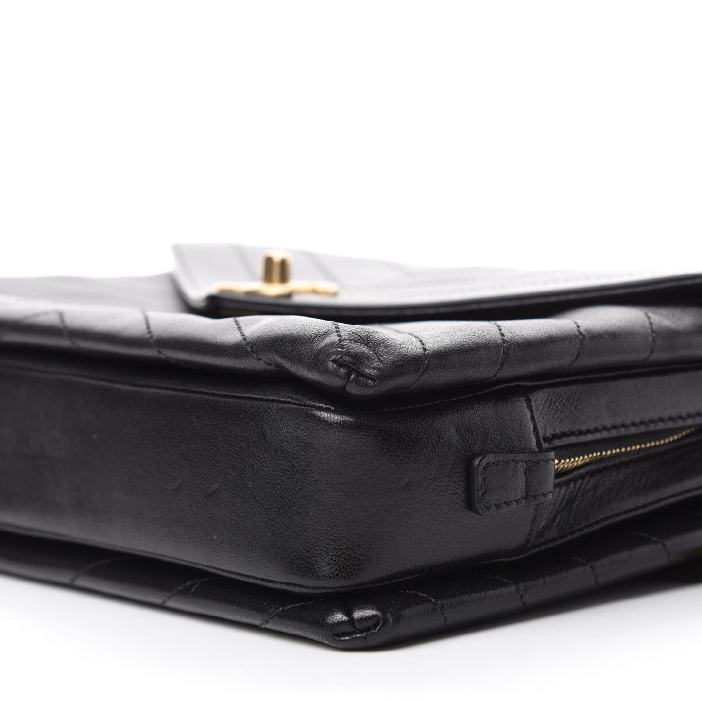 Lambskin Chevron Quilted Medium Envelope Flap Black