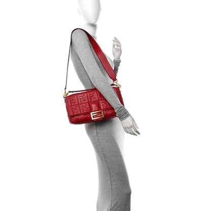 Fendi Nappa FF 1974 Embossed Large Baguette Fragola 3 of 11