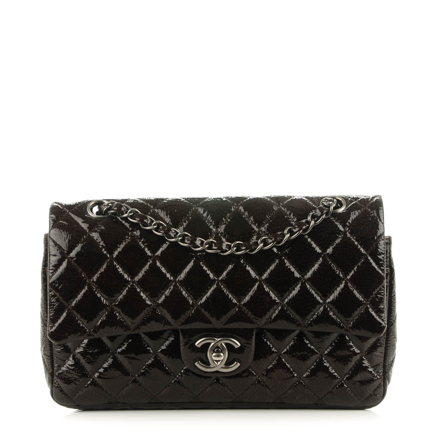 Chanel Patent Quilted Medium Double Flap Brown 1 of 7