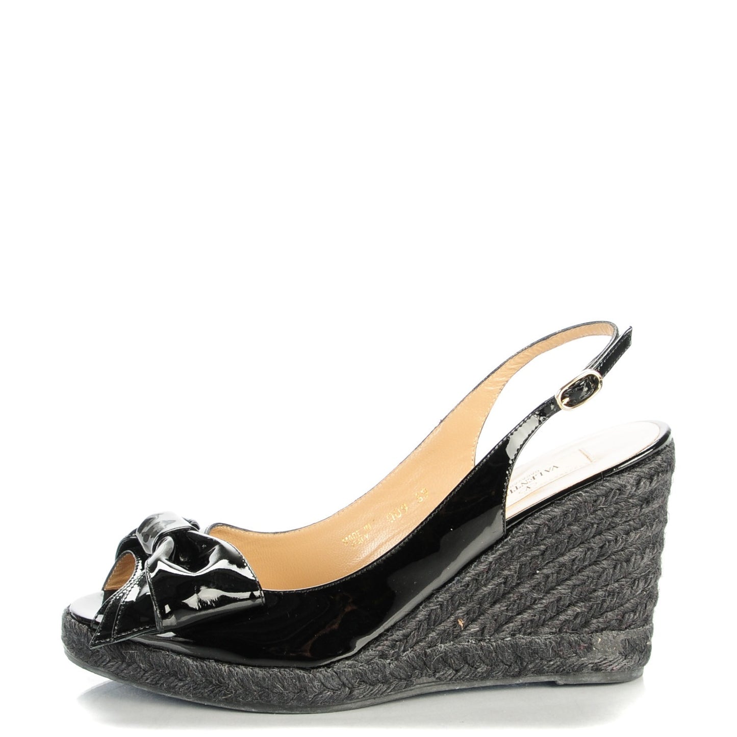Patent Bow Espadrille Slingback Wedges Black 39
