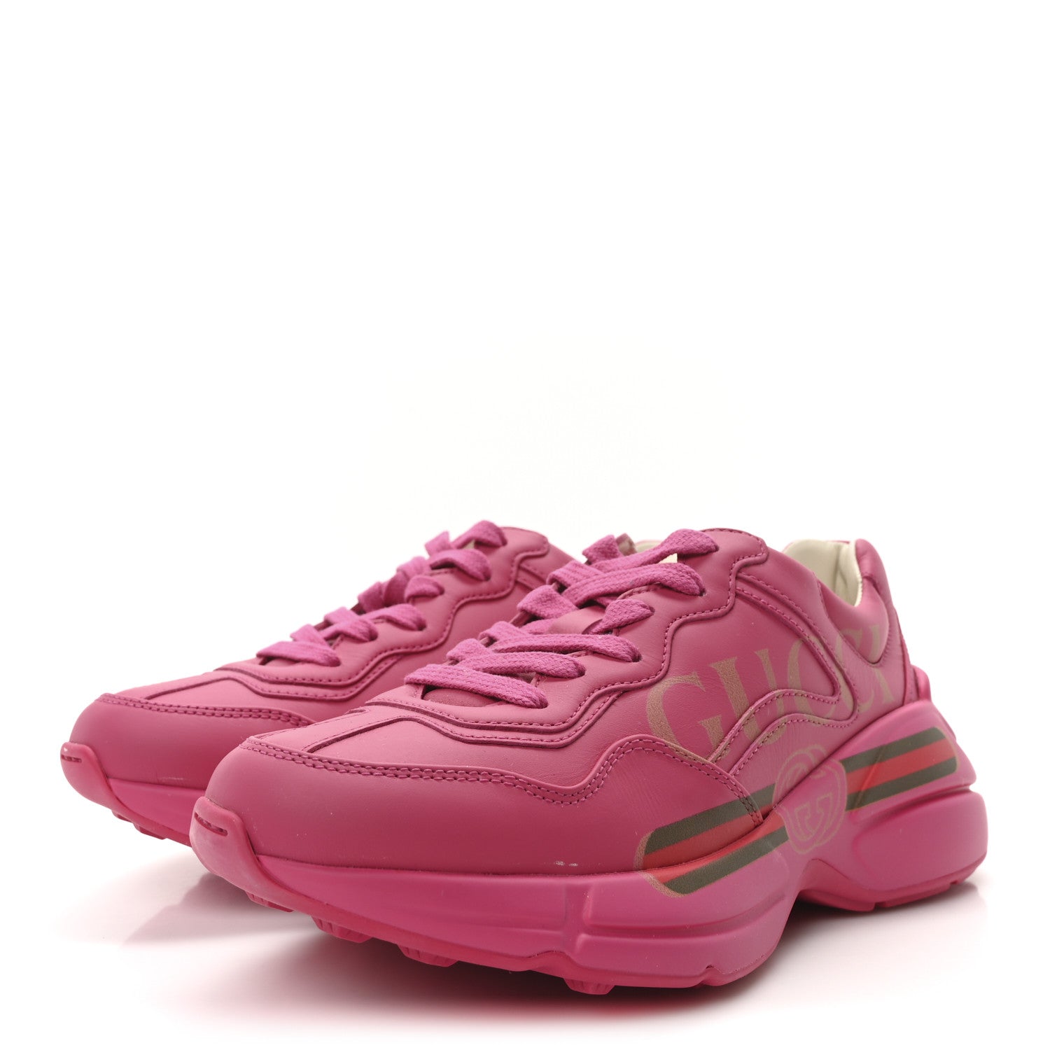 Gucci Calfskin Logo Womens Rhyton Sneakers 35.5 Box Pink 4 of 9