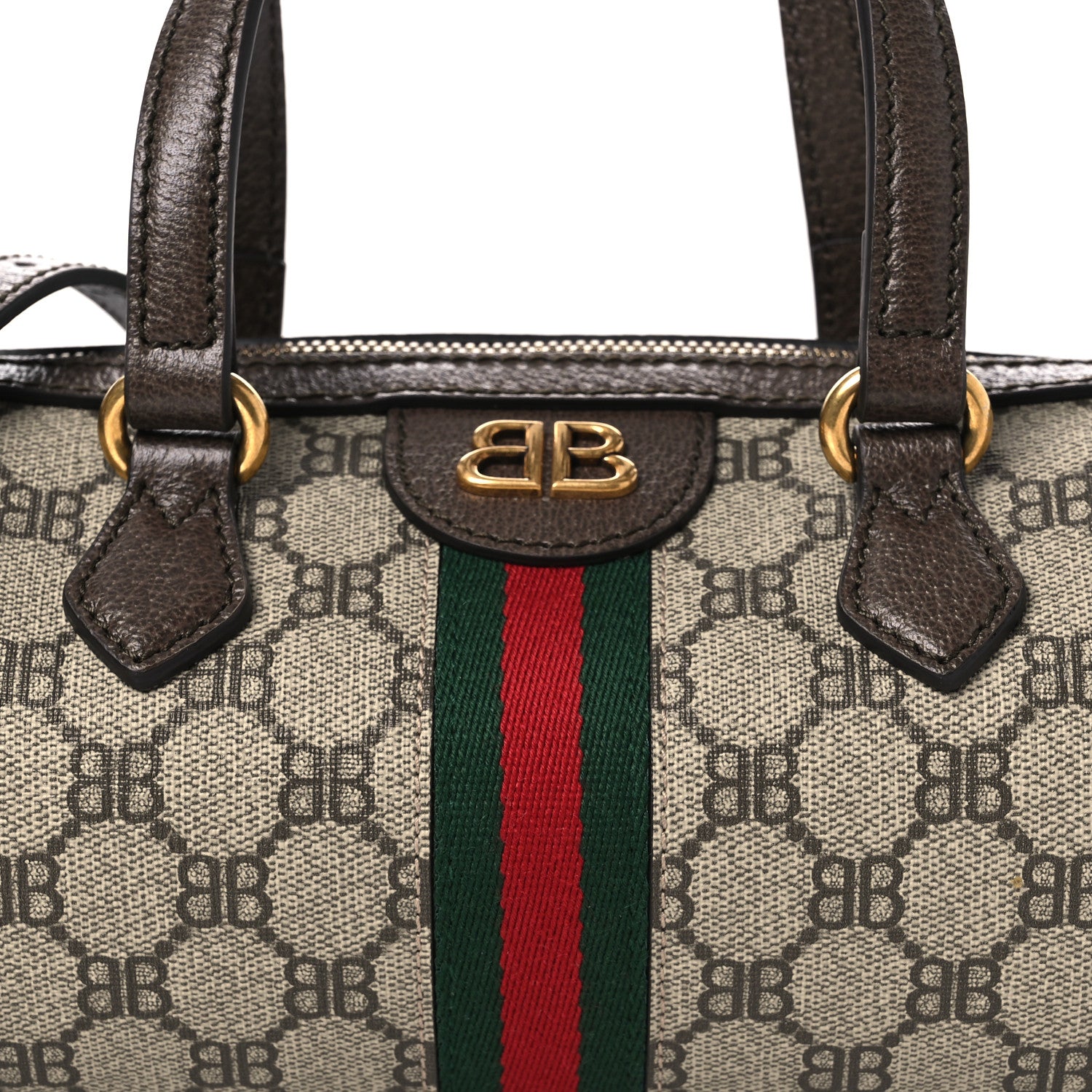 Gucci X BALENCIAGA BB Supreme Monogram Web Small Ophidia Boston Bag Beige New Acero 20 of 28