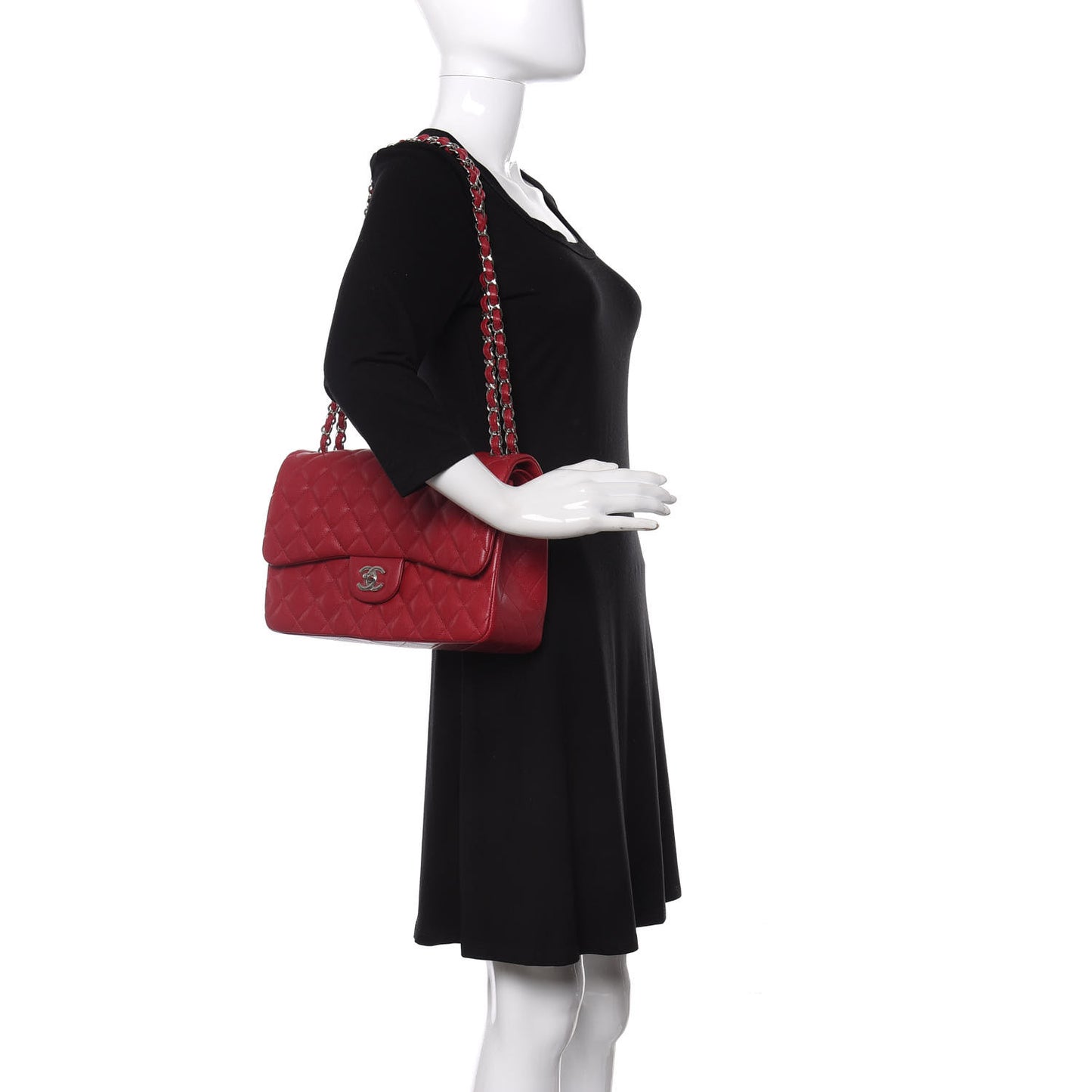 Caviar Quilted Jumbo Double Flap Red