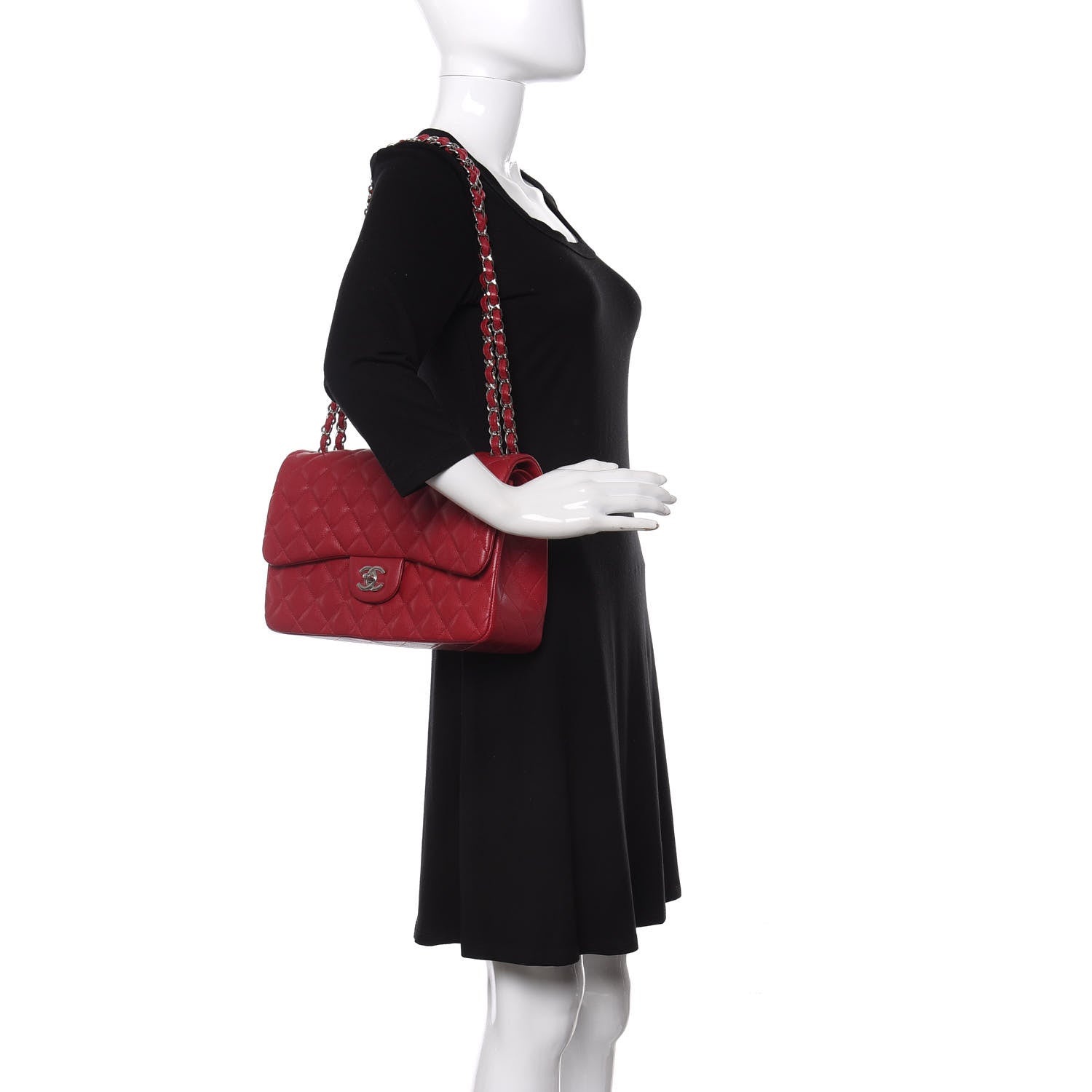 Chanel Caviar Quilted Jumbo Double Flap Red 2 of 15