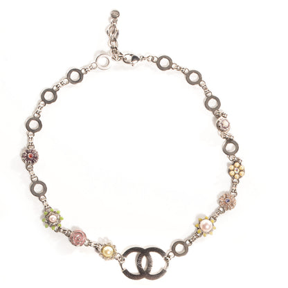 Chanel Crystal Pearl CC Flower Necklace Silver 1 of 4
