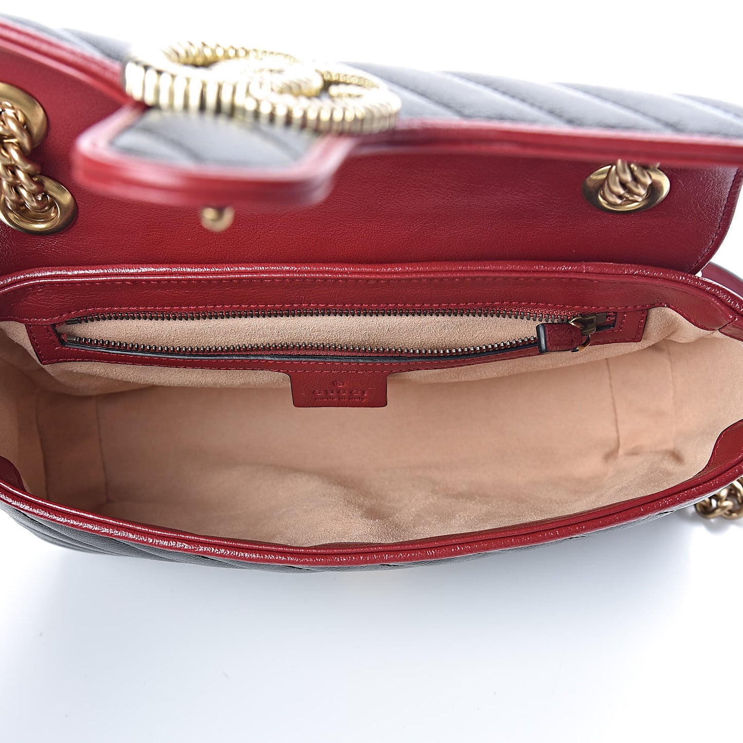 Vintage Effect Calfskin Matelasse Diagonal Small Torchon GG Marmont Shoulder Bag Black Romantic Cherry
