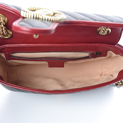 Gucci Vintage Effect Calfskin Matelasse Diagonal Small Torchon GG Marmont Shoulder Bag Black Romantic Cherry 5 of 9